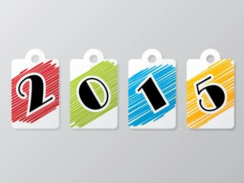 2015 label set with scribbled colors Stock Illustration