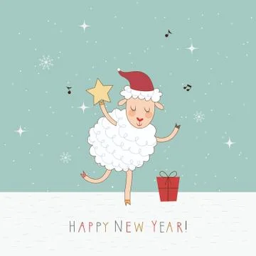 2015 New Year card with sheep. Stock-Illustration
