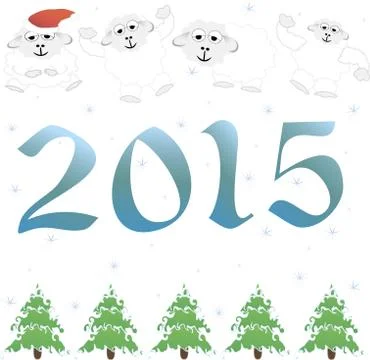 2015 new year, tree, sheep. vector illustration Stock Illustration
