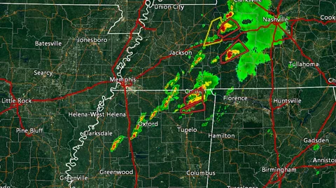 2015 North MS-TN Tornado Outbreak (with Warn Boxes) Video stock 68603001