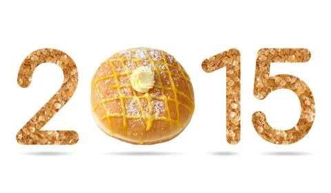 2015 numeric from natural sugar and donut topped by sugar icing and lemon cre Illustrazione stock
