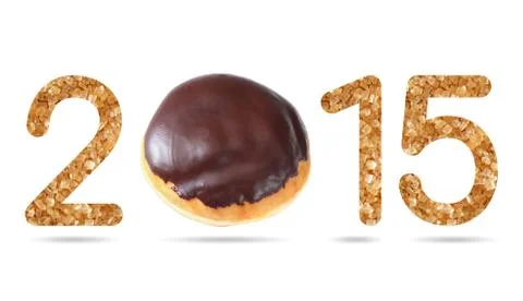 2015 numeric from natural sugar and donut topped by chocolate iced Illustrazione stock