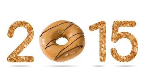 2015 numeric from natural sugar and donut topped by coffee cream and chocolat Illustrazione stock