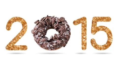 2015 numeric from natural sugar and donut topped by shredded chocolate Illustrazione stock