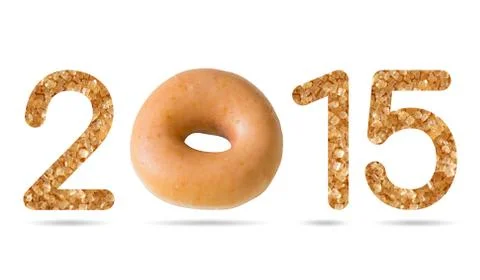 2015 numeric from natural sugar and donut topped by sugar frosting Illustrazione stock