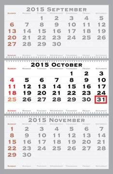 2015 october with red dating mark Stock Illustration