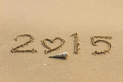 2015 write on sand beach Stock Photos