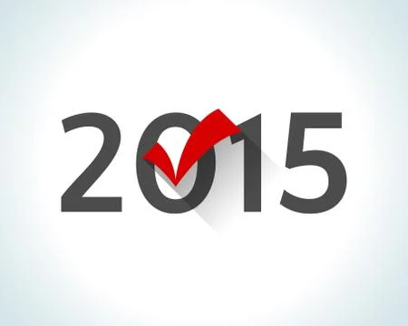 2015 written on white background with a red check mark Illustrazione stock