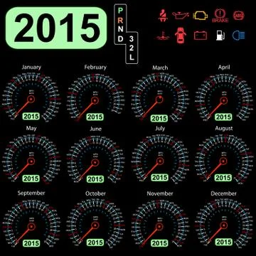 2015 year calendar speedometer car in vector. 스톡 일러스트