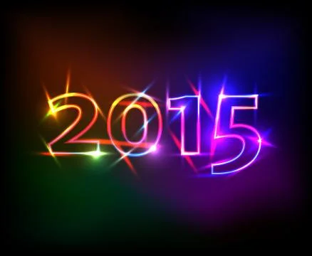 2015 year with colored neon lights effect Stock Illustration