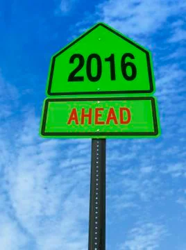 2016 ahead roadsign Stockfoto's