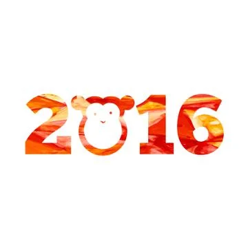 2016 and fire monkey with aquarelle effects in vector Stock Illustration