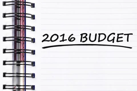 2016 budget words on spring note book Foto stock