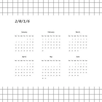 2016 calendar design with grid background (January-June) Stock Illustration