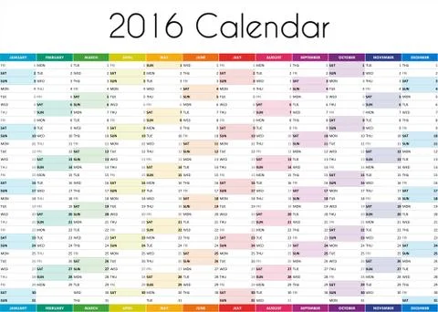 2016 Calendar - ENGLISH VERSION Stock Illustration