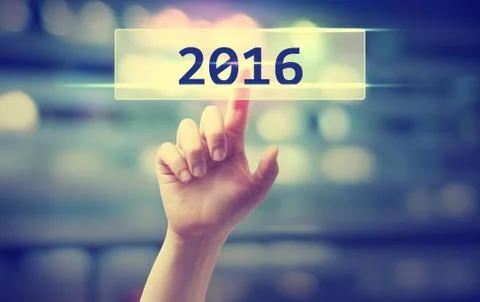 2016 concept with hand pressing a button Foto stock