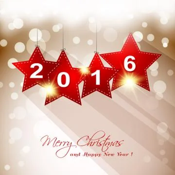 2016 hanging star with long shadow greeting card Stock Illustration