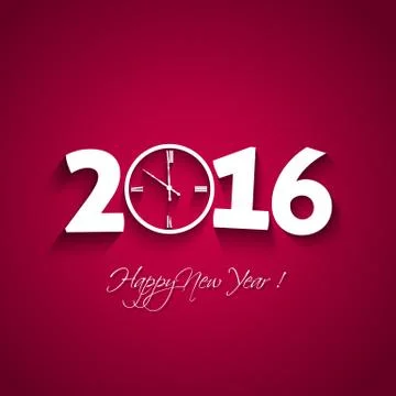 2016 happy new year  with clock shape on red background Stock Illustration
