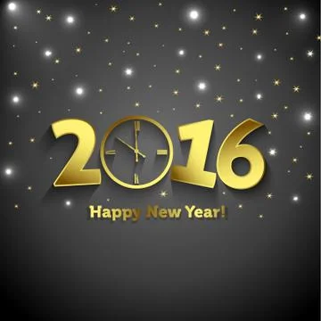 2016 happy new year  with clock Stock Illustration