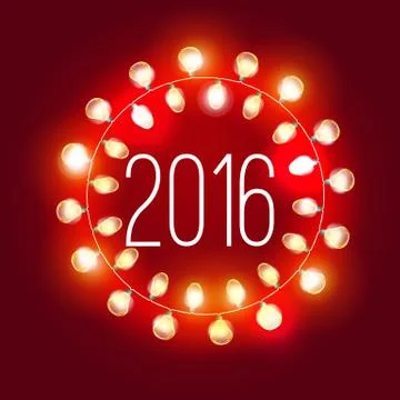 2016 Happy new year Vector Holiday Illustration of Luminous Electric Garland on Stock Illustration