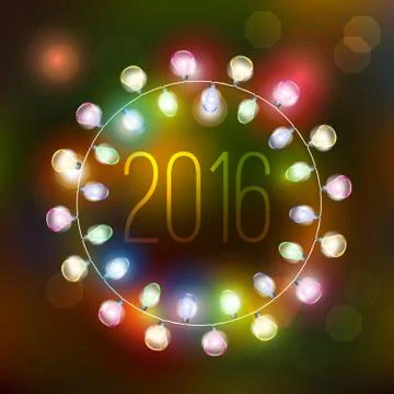 2016 Happy new year Vector Holiday Illustration of Luminous Electric Garland on Stock Illustration