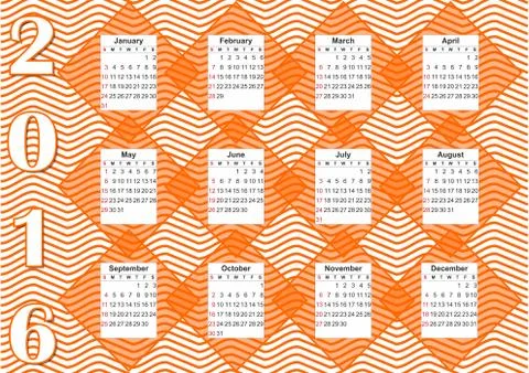 2016 horizontal calendar in orange design Stock Illustration