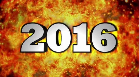 2016, New Year in Fiery Ring and Flames, LOOP, 4k  Stock Footage 57535193