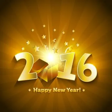 2016 open gift box happy new year greeting card Stock Illustration