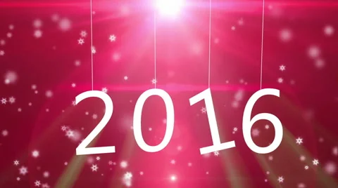 2016 paper text hanging on strings, holiday background against red Video stock 57338394