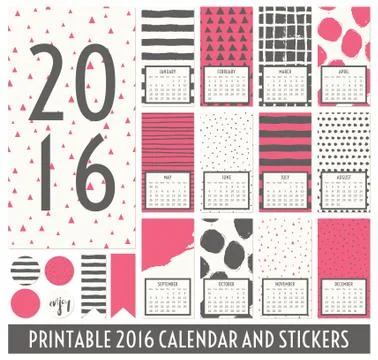 2016 Printable Calendar Stock Illustration