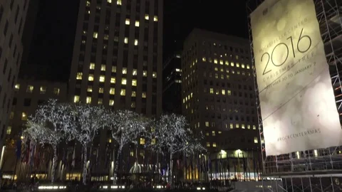 2016 Rockefeller Center tilting down ice skating rink winter holiday 4K NYC Stock Footage 70975751