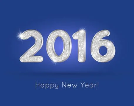 2016 Silver Glitter Digits with Happy New Year Greeting イラスト素材
