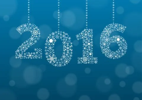2016 text made of snowflakes on background with bokeh effect Stock Illustration