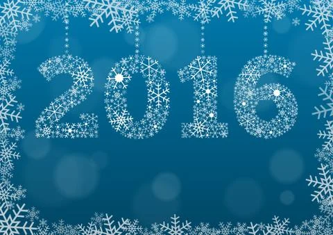 2016 text made of snowflakes on background with bokeh effect Stock Illustration
