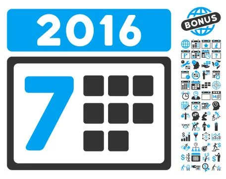 2016 Week Calendar Flat Vector Icon With Bonus Stockillustratie