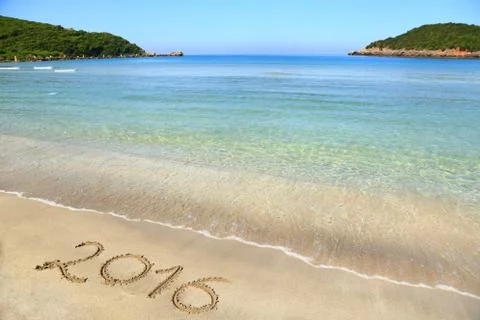 2016 written on sandy beach Stock Photos