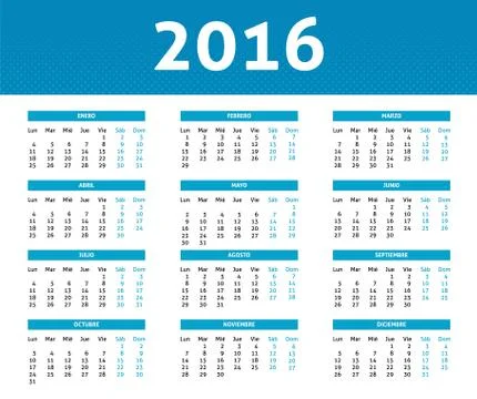 2016 year calendar in Spanis in light blue color in halftone style Stock Illustration