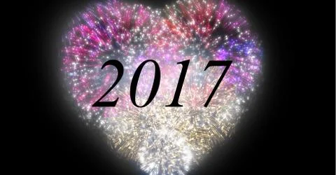 2017 against a composite image 3D of heart shape fireworks Stock Illustration