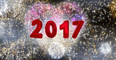 2017 against a composite image 3D of heart shape fireworks Stockillustratie