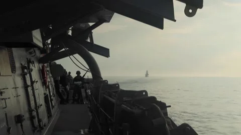 2017 Arleigh Burke class guided missile destroyer USS Ross conducts live fire 動画素材 246040921
