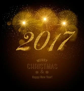 2017 background with golden fireworks. Vector. Stock Illustration
