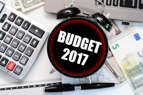 2017 budget exercise or forecast with old clock concept Stock-Fotos