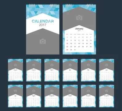 2017 Calendar. Geometric design template. Week starts Sunday. Stock Illustration