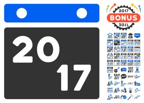 2017 Calendar Icon With 2017 Year Bonus Symbols Stock Illustration