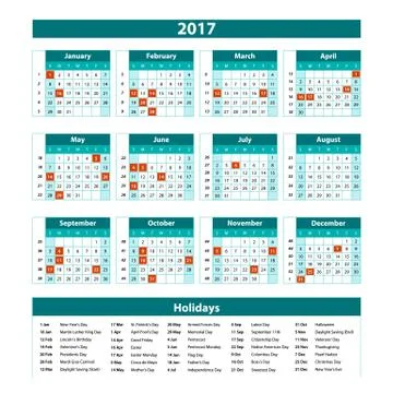 2017 Calendar - illustration blue Vector template of 2017 calendar Stock Illustration