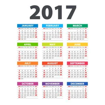 2017 Calendar - illustration Vector template of color 2017 calendar Stock Illustration