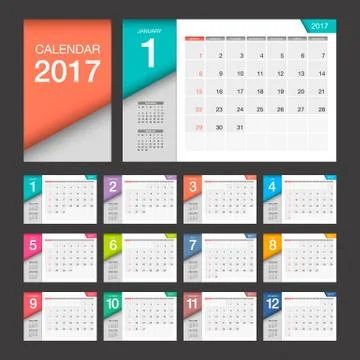2017 Calendar. Modern design template. Week starts Sunday. Stock Illustration