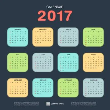 2017 Calendar. Modern design template. Week starts Sunday. Stock Illustration