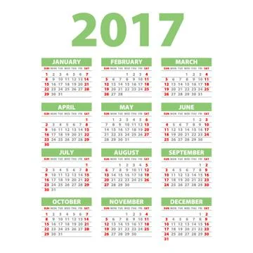 2017 calendar or desk planner, 12 month set green Stock-Illustration