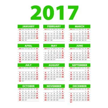 2017 calendar or desk planner, 12 month set green Stock Illustration